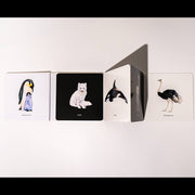 Card with animal illustrations and text on a white background