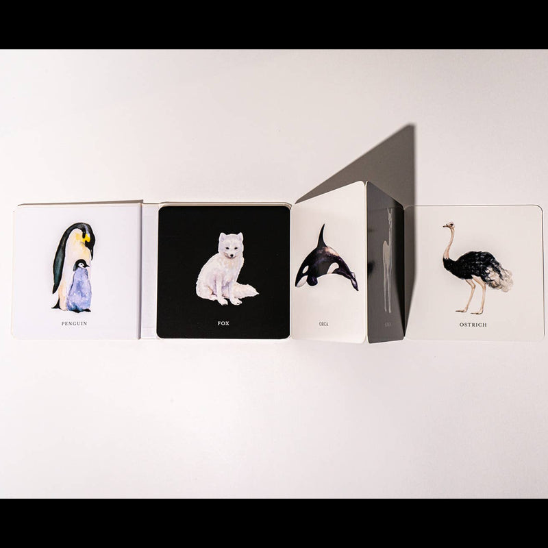 Card with animal illustrations and text on a white background