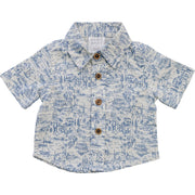 Short-sleeve shirt with blue pattern on a white background