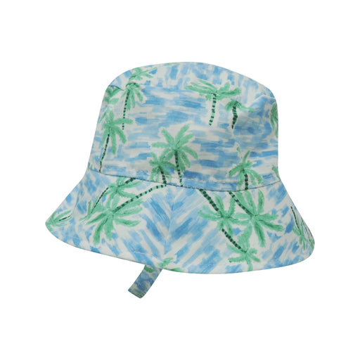 Bucket hat with palm tree pattern on a white background