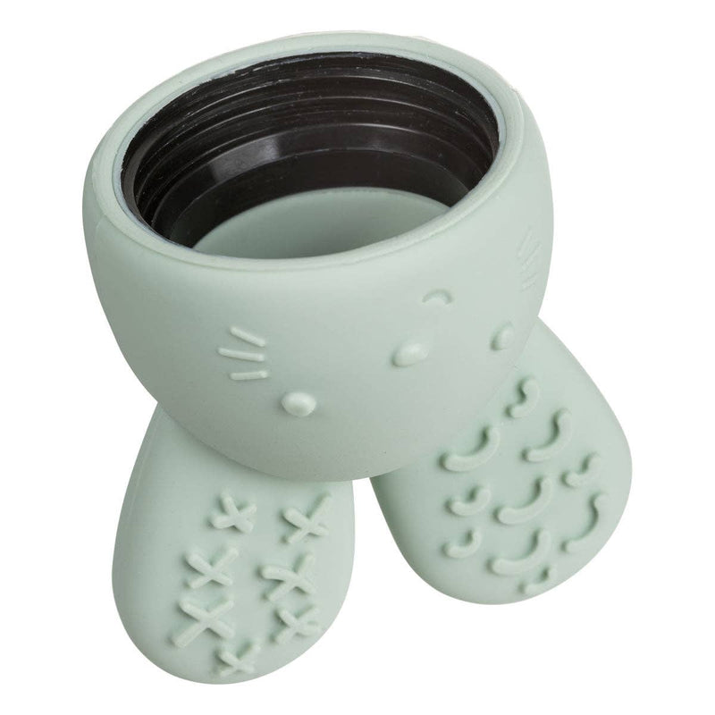 Light green cat-shaped mug with a lid on a white background