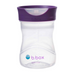 Clear sippy cup with purple lid on a white background