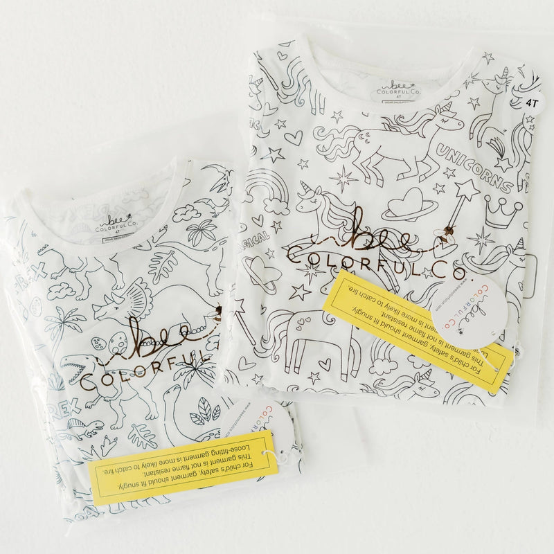 Folded Bee Colorful Co space colorable pajama set displayed with packaging