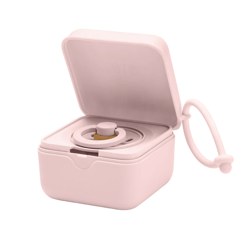 BIBS pacifier box in blossom color shown open with a pacifier insert inside