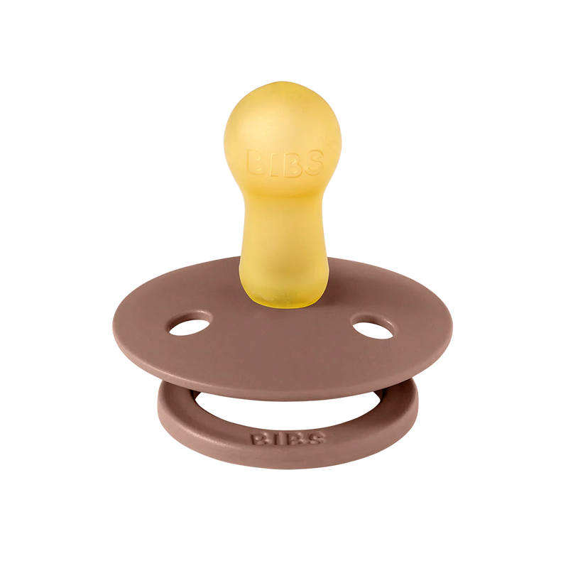 Single BIBS round pacifier with a brown shield and natural rubber latex nipple
