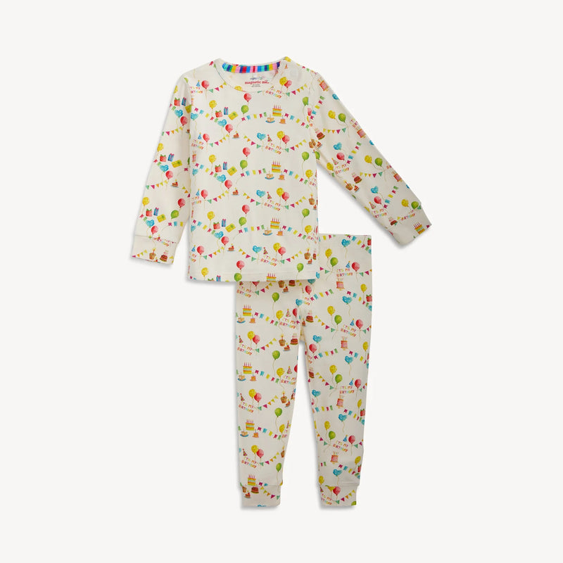 Birthday Babe RightFit magnetic long sleeve pajama set for babies and toddlers