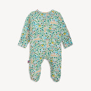 Baby onesie with bunny pattern on a white background