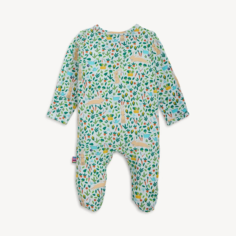 Baby onesie with bunny pattern on a white background