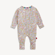 Floral Bunny Blossom ruffle convertible baby coverall with long sleeves