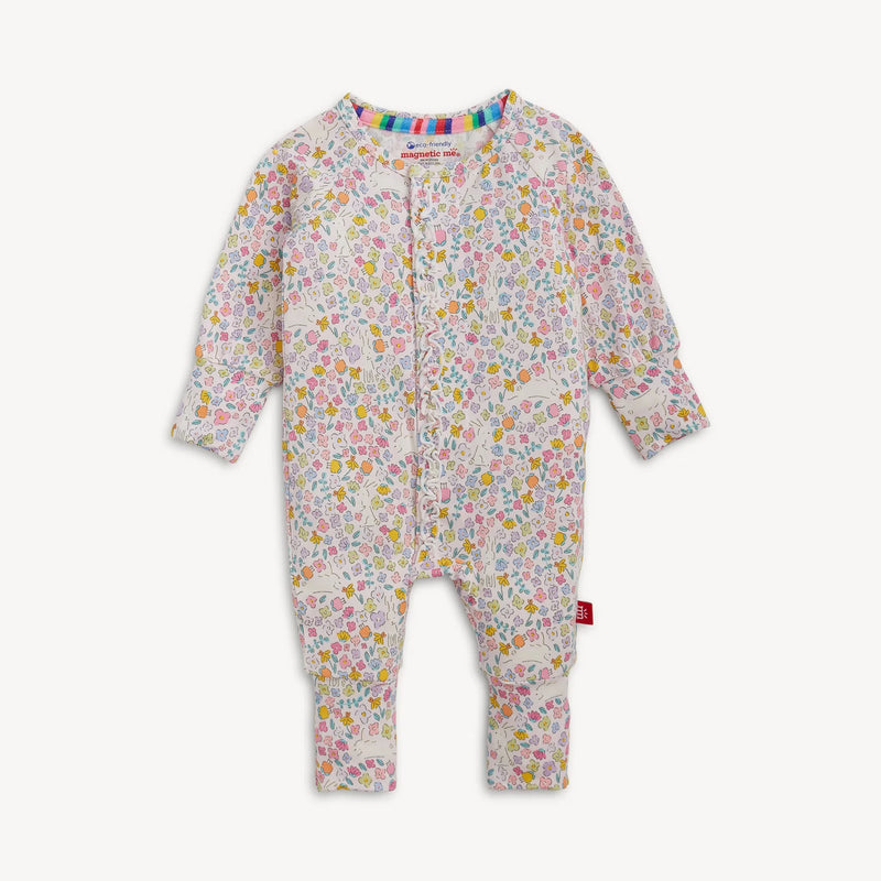 Floral Bunny Blossom ruffle convertible baby coverall with long sleeves