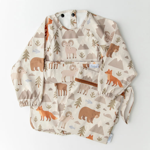 Baby outfit with forest animal pattern on a white background
