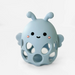 Blue baby bumblebee teether with a smiling face on a white background