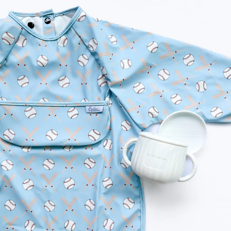 Calla & Friends | The Grayson Long Sleeve Bib | Baseball | Blue