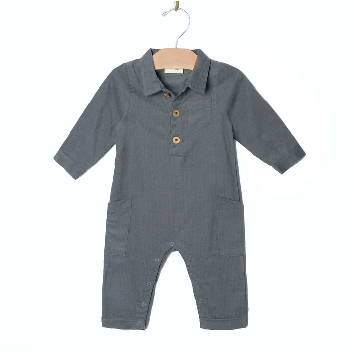 City Mouse | Collar Long Leg Romper | Baby Corduroy