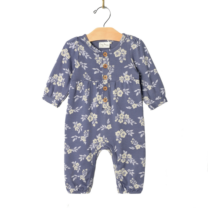 City Mouse | Henley Long Leg Romper | Jersey Blue Floral