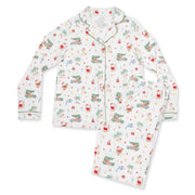 Angel Dear adult coat style pajama set in white Beach Christmas print with Santa, palm trees and green piping
