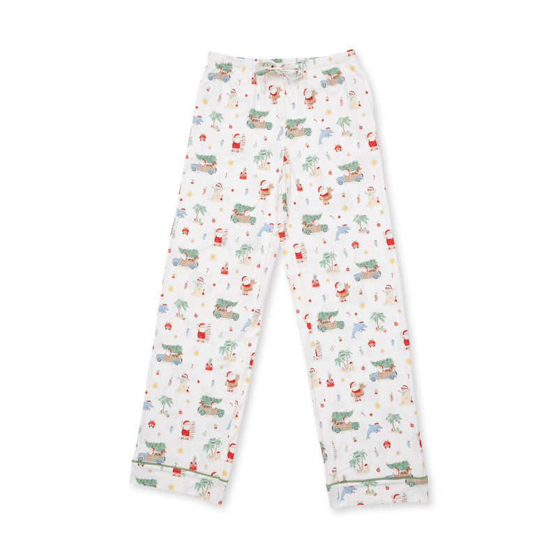 Angel Dear Beach Christmas adult pajama pants with pockets in white holiday print