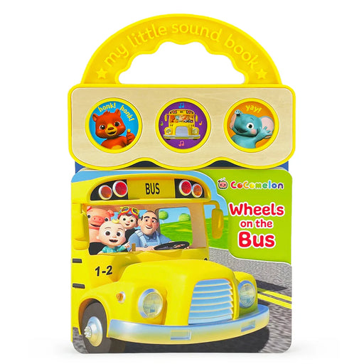Children's book with a yellow school bus on the cover, featuring Cocomelon branding.