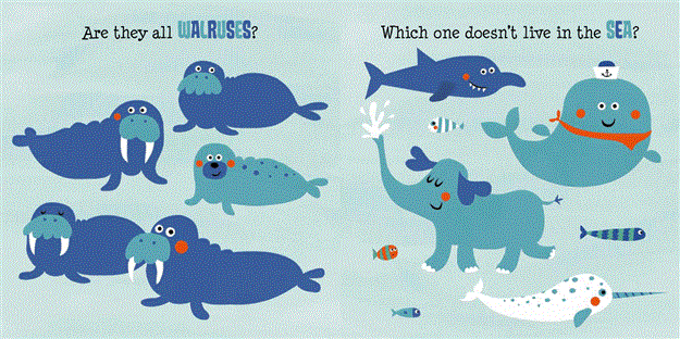 Inside spread showing sea creatures with subtle spot the difference puzzles