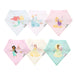 Six Copper Pearl Disney Princess bandana bibs flat lay in pastel colors and princess prints on white background