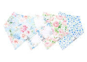 Copper Pearl Genevieve bandana bib 4-pack in four coordinating pink and blue floral prints