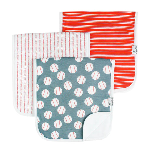 Copper Pearl Slugger premium burp cloth set with pinstripe, red stripe and baseball designs