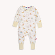 Convertible magnetic baby coverall laid flat with fold-over cuffs