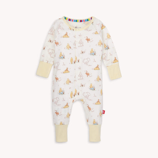 Convertible magnetic baby coverall laid flat with fold-over cuffs