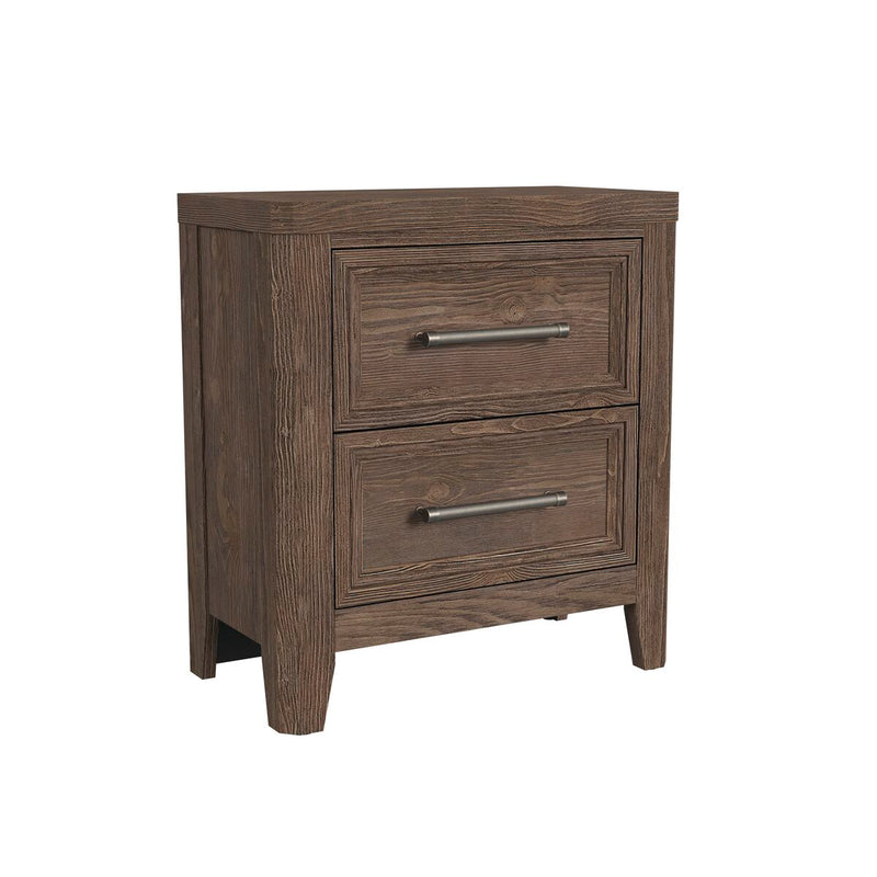 Wooden nightstand with two drawers on a white background