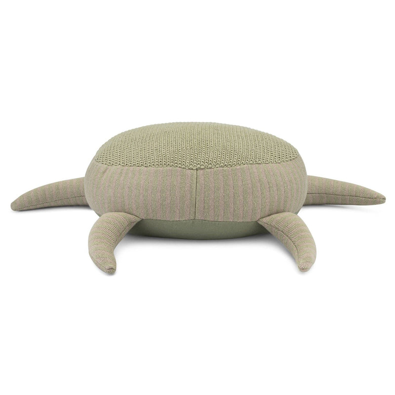 Turtle-shaped cushion with a textured surface on a white background
