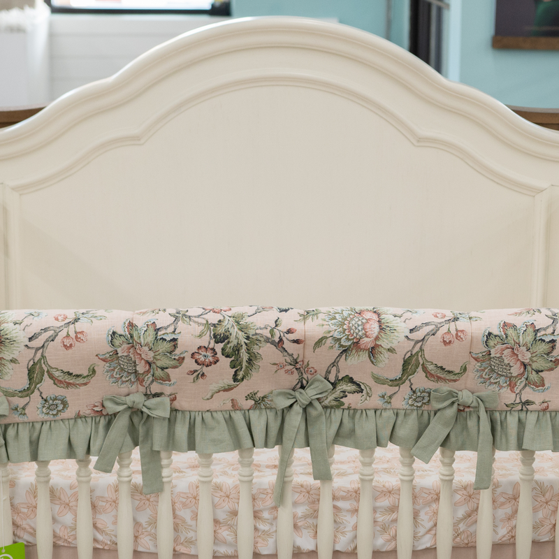 Crib Protector Ruffle Custom Bedding | Crib Rail Cover | Adalynn Floral w/ Sage Green Ruffle ...