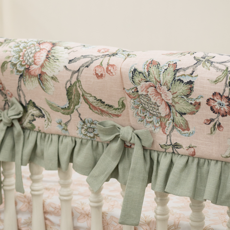 Crib Protector Ruffle Custom Bedding | Crib Rail Cover | Adalynn Floral w/ Sage Green Ruffle ...