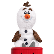 Plush toy resembling a snowman with a red base on a white background