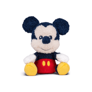 Plush toy resembling a well-known character with blue ears, white face, red body, and yellow shoes on a white background.