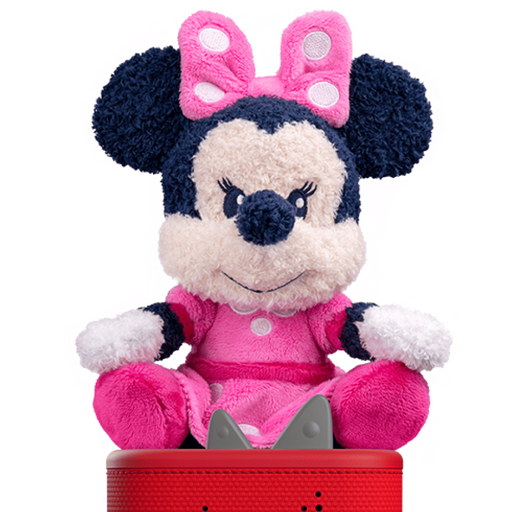 Plush toy resembling a character with a pink bow and outfit on a white background