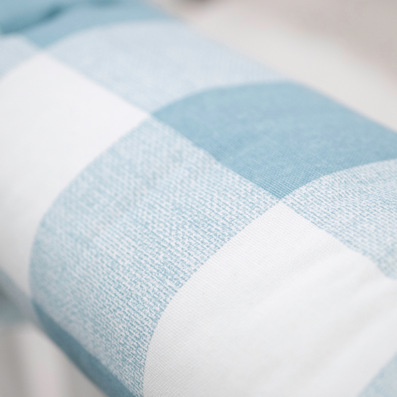 Custom Bedding | Crib Rail Cover | Canvas Buffalo Check Denim w/ Square Knot Ties