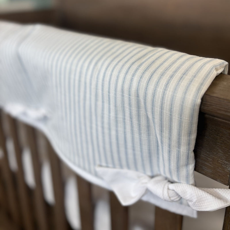 Custom Bedding | Crib Rail Cover | Pin Stripe Shore with Birdseye Pique Square Knot Ties | PREORDER