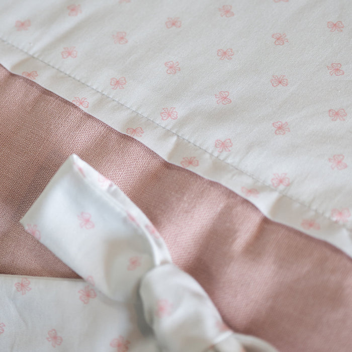Custom Bedding | Crib Rail Cover | Mini Bow Pink and Linen Blush