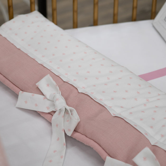 Custom Bedding | Crib Rail Cover | Mini Bow Pink and Linen Blush