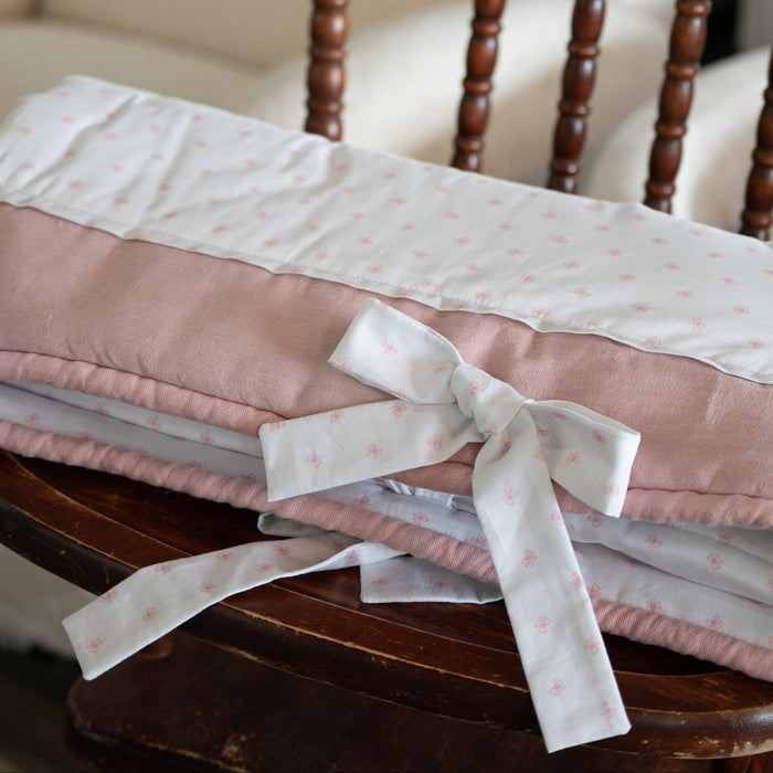 Custom Bedding | Crib Rail Cover | Mini Bow Pink and Linen Blush