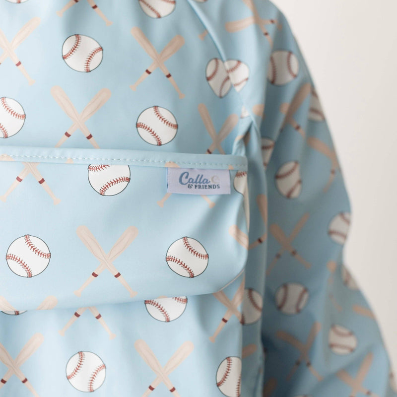 Calla & Friends | The Grayson Waterproof Long Sleeve Bib | Baseball | Gray