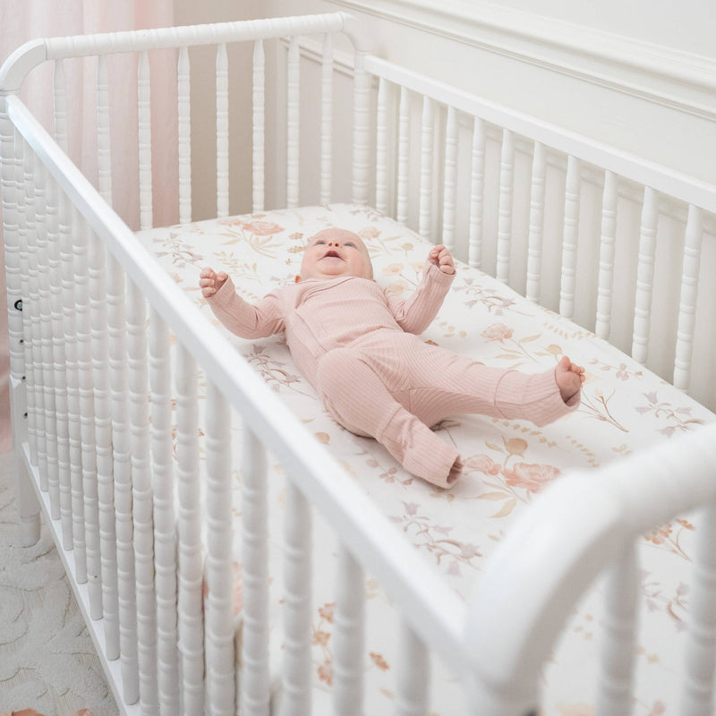 Crane Baby | 100% Cotton Sateen Fitted Crib Sheet | Violet Floral