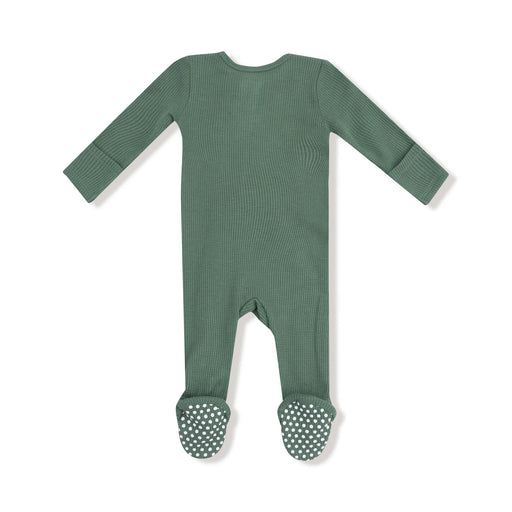 Back view of the same footie showing grippers on the soles.