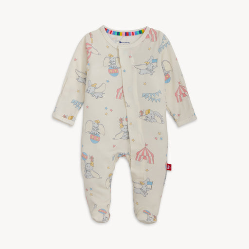 Magnetic Me Dumbo Circus modal footie baby sleeper with magnetic closures and long sleeves