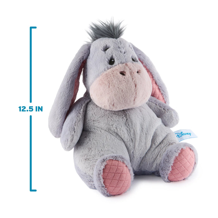 Eeyore plush with height marker showing 12.5 inches