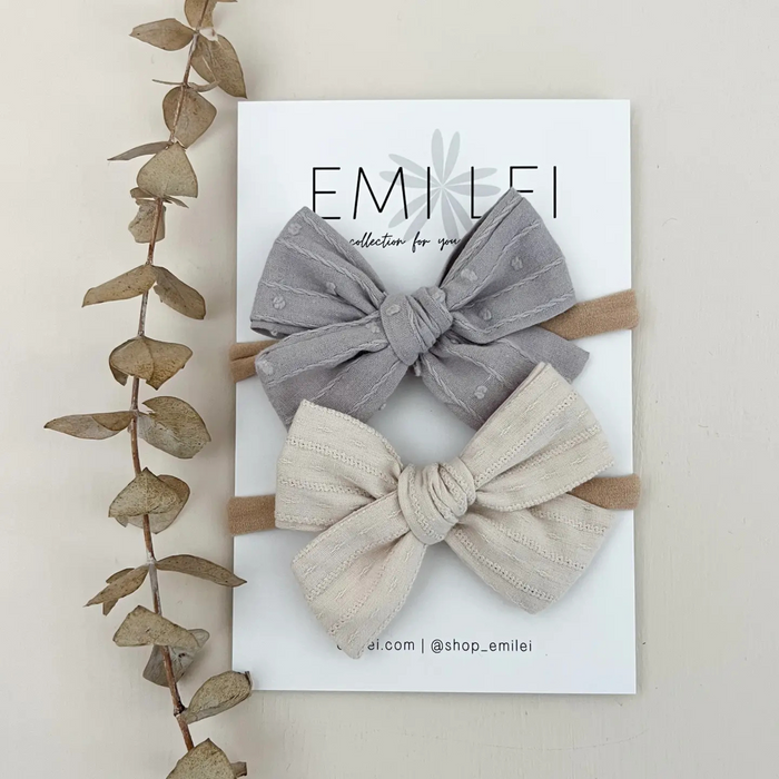 Emi Lei | Nylon Stretchy Bow Headband Set | Dusty Blue & White
