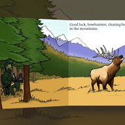 Inside page of Good Luck Hunters showing a bull elk in the mountains