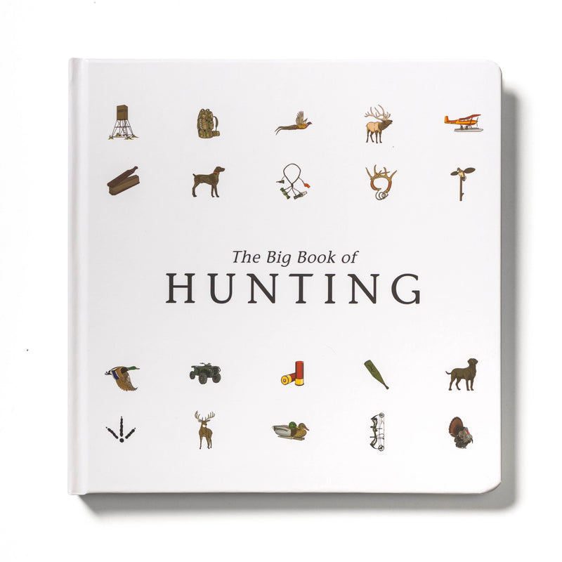 Book titled 'The Big Book of Hunting' with hunting-related illustrations on a white background
