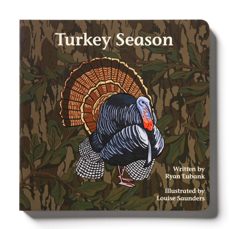 Book cover of 'Turkey Season' with a turkey illustration on a camouflage background