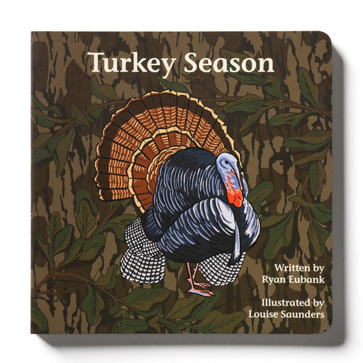 Book cover of 'Turkey Season' with a turkey illustration on a camouflage background